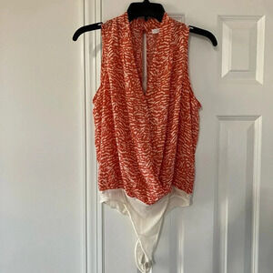 NWT Lush Coral and White “Orange Animal” Bodysuit Small